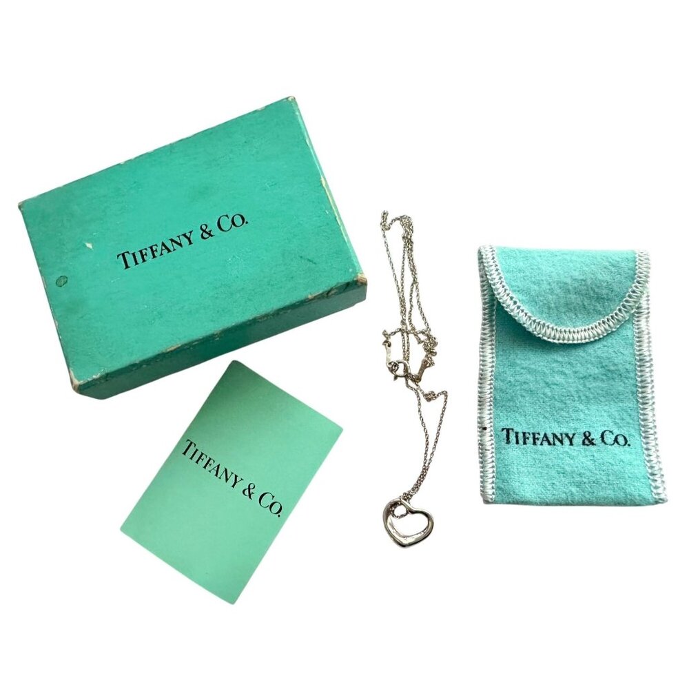 Tiffany & Co Elsa Peretti Open Heart Necklace in Sterling Silver with Dust Bag &